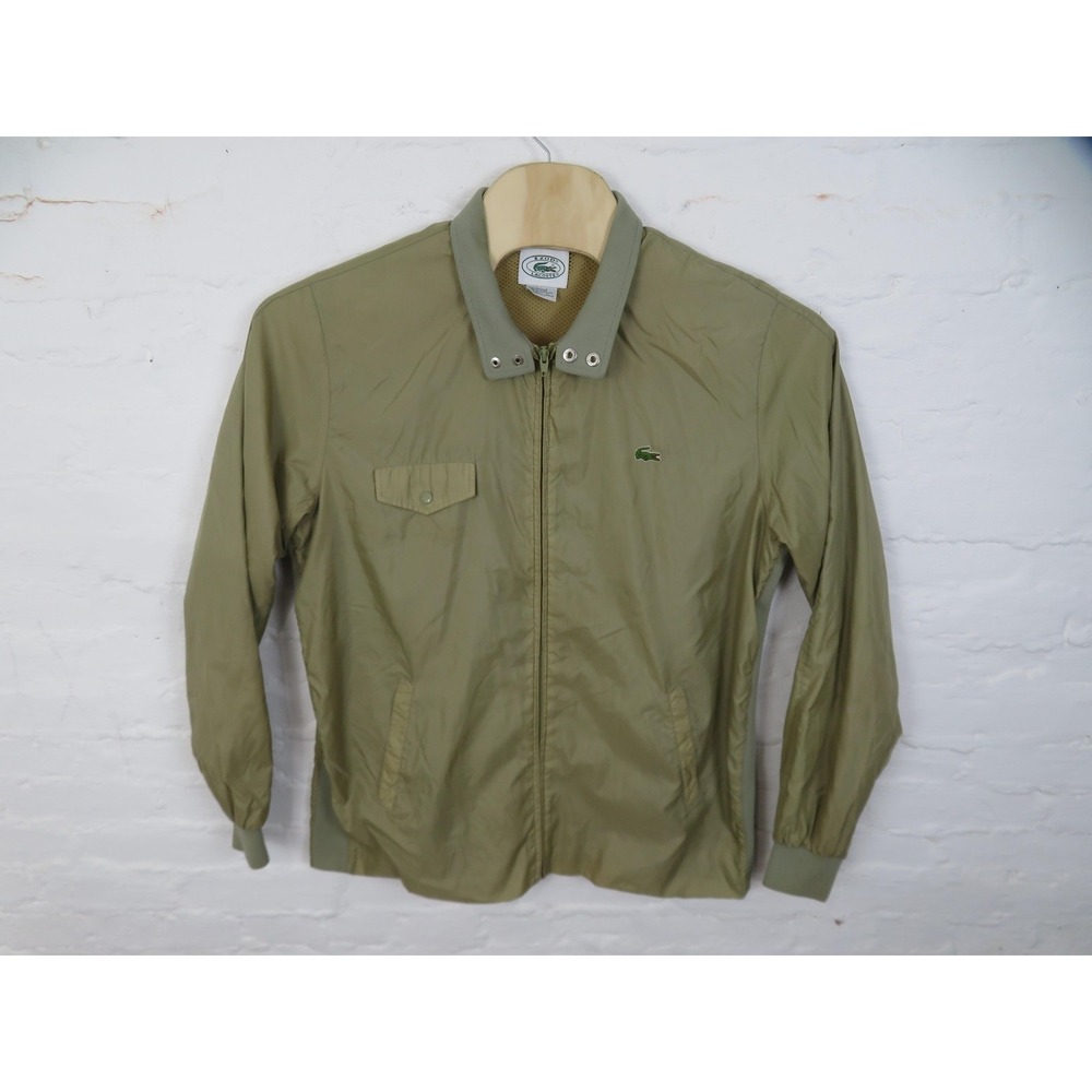 Vintage Izod Lacoste Jacket Mens Large Beige Nylon Windbreaker Full Zip Logo